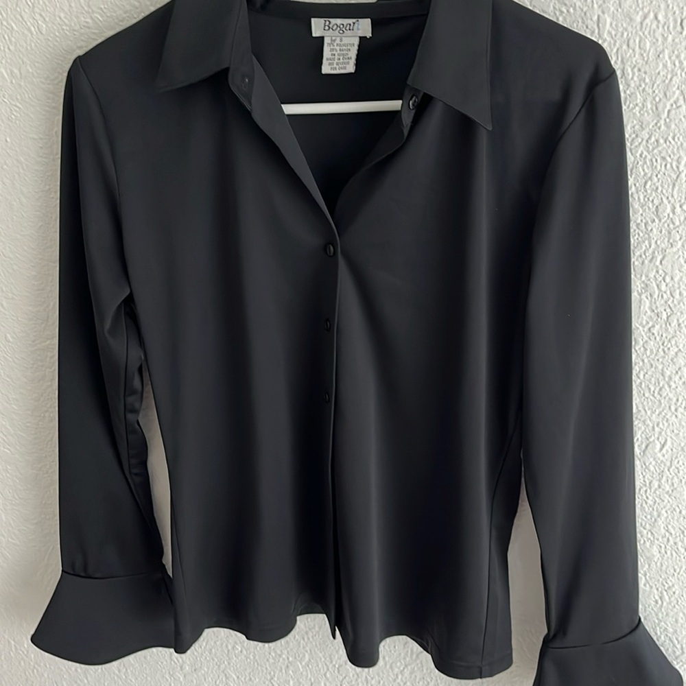 black blouse with bell sleeves